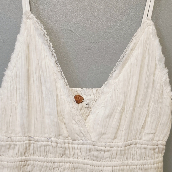 Free People FP One Delia White asymmetrical raw hem Mini Dress large L - Picture 3 of 8